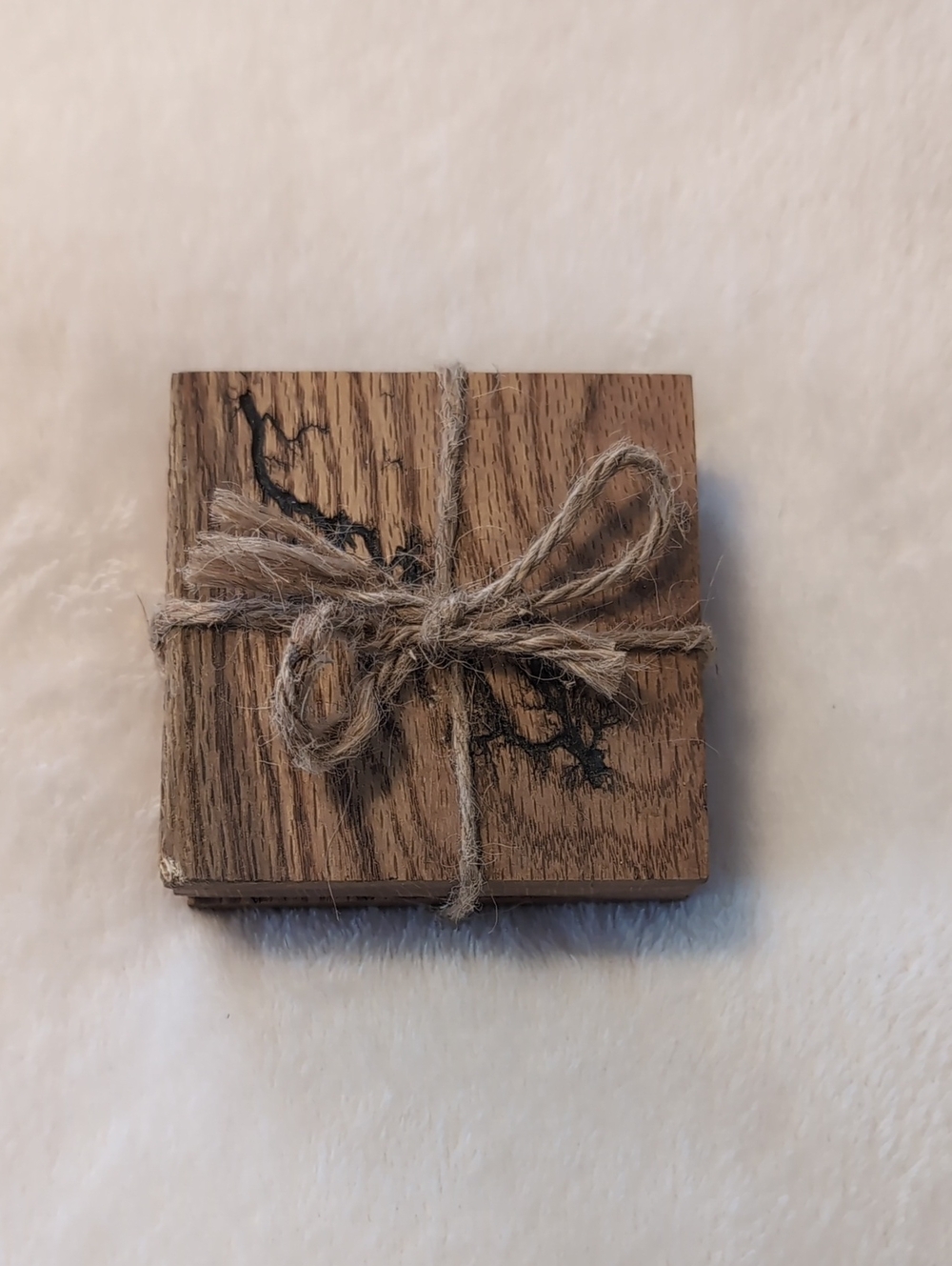 Hand Crafted Wooden Coaster Set with Jute Tie - Brown
